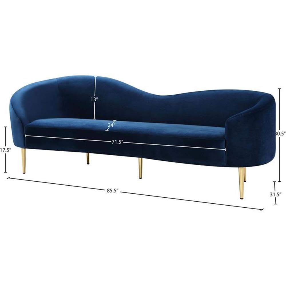 Navy Velvet Upholstered Sofa with Metal Legs H7073