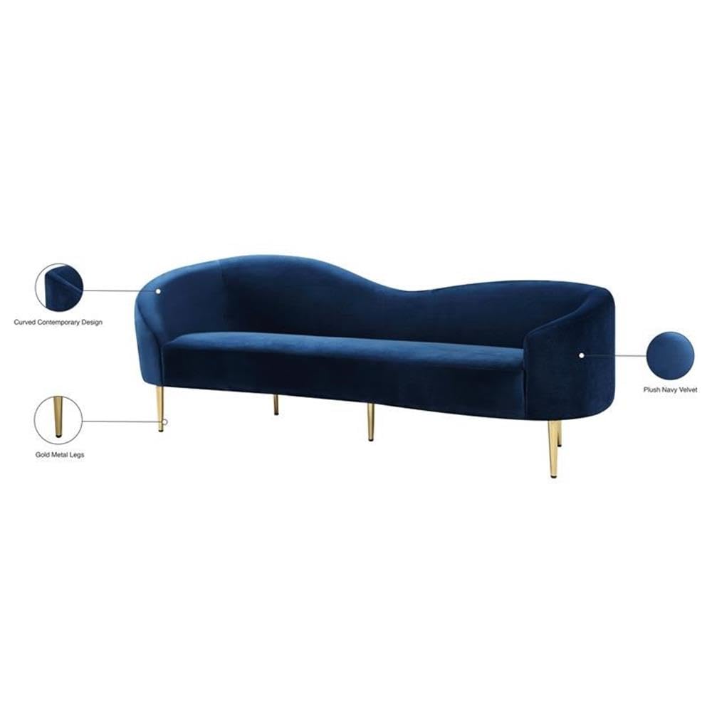 Navy Velvet Upholstered Sofa with Metal Legs H7073