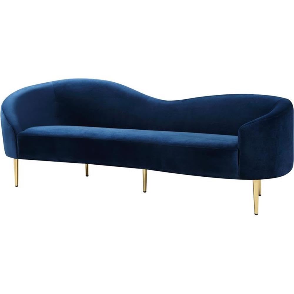 Navy Velvet Upholstered Sofa with Metal Legs H7073
