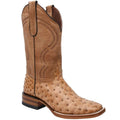 Genuine Leather Ostrich Print Square Toe Western Boots I29644