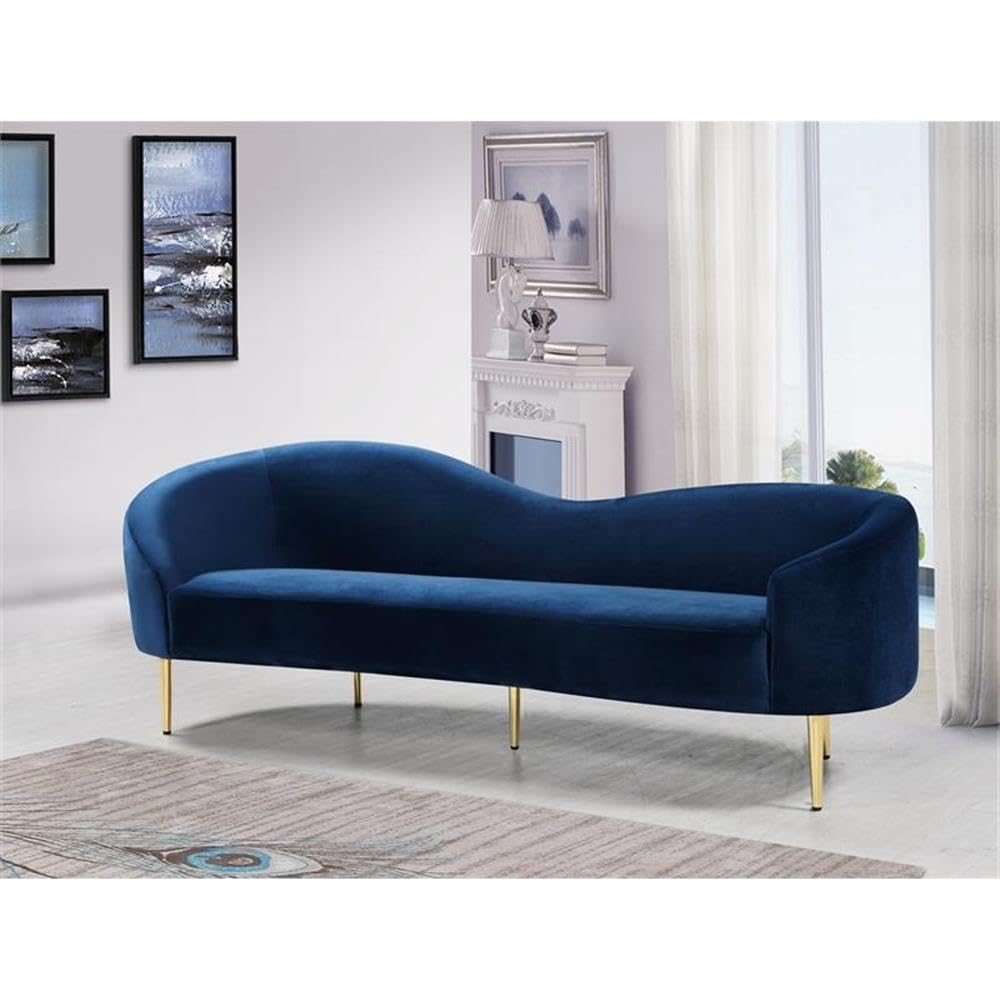 Navy Velvet Upholstered Sofa with Metal Legs H7073