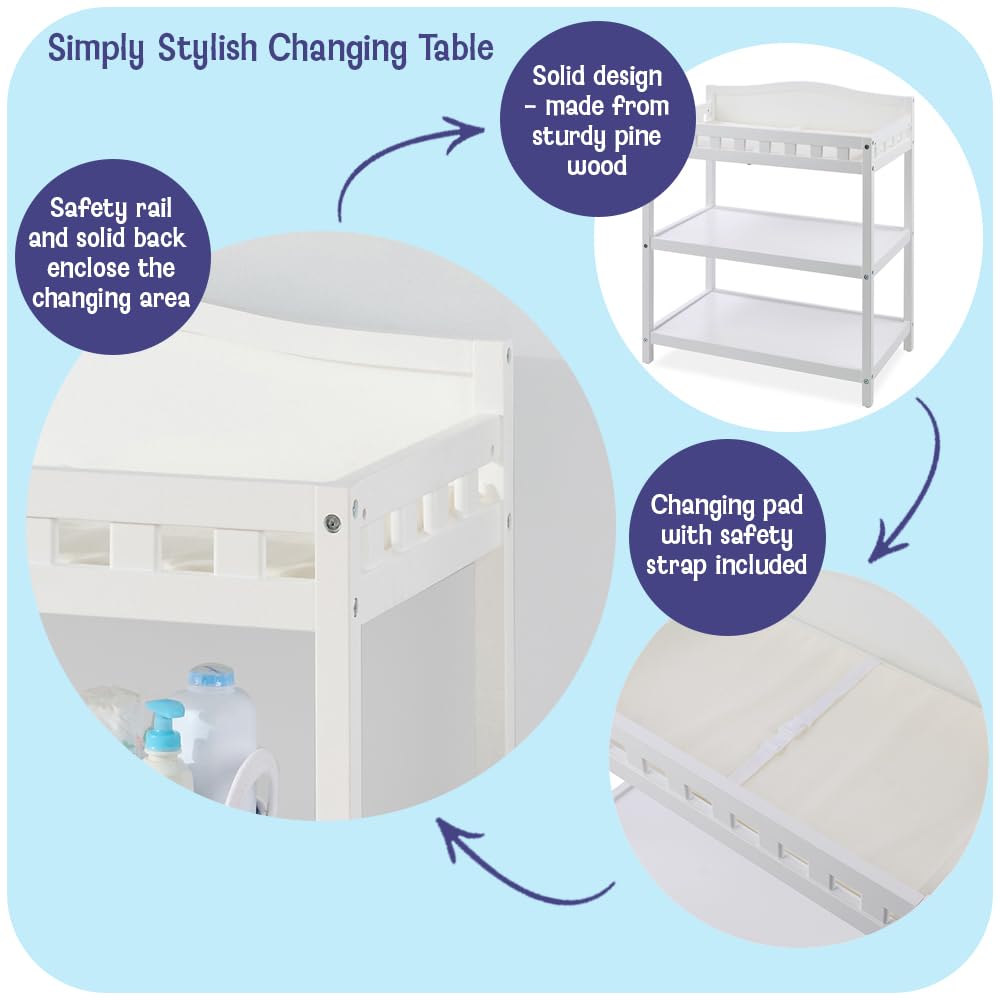 White Baby Changing Table with Pad & Storage Shelves R739486