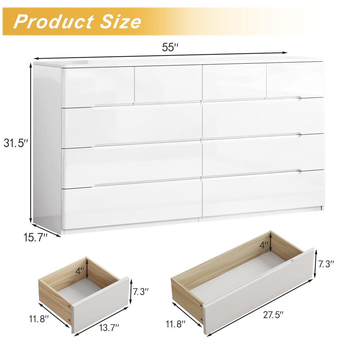 White 10 Drawer Dresser W5237