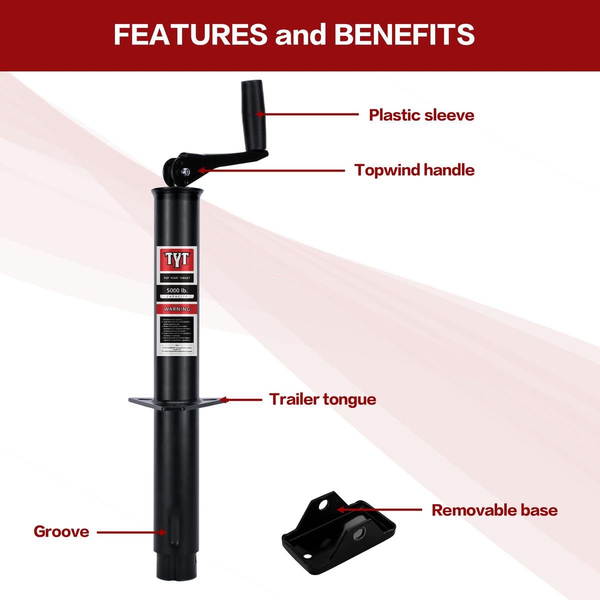 Heavy Duty 5000lbs A-Frame Trailer Jack with 15" Top-Wind Vertical Travel V146910