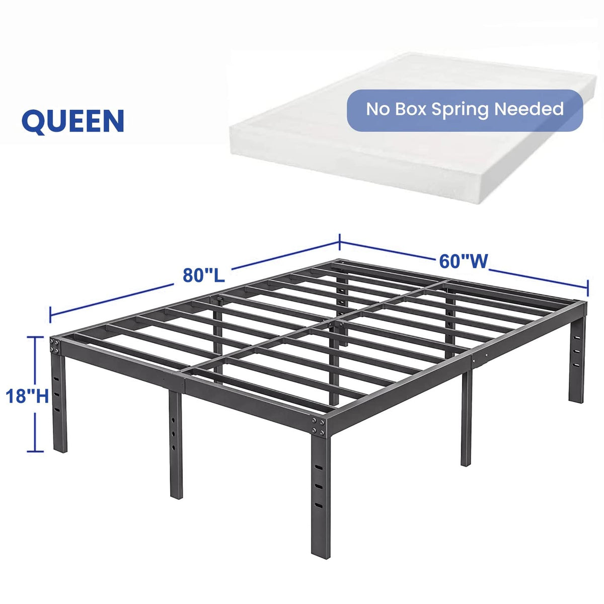 Queen Size 18 inch Tall Black Storage Bed Frame with Steel Slats G309