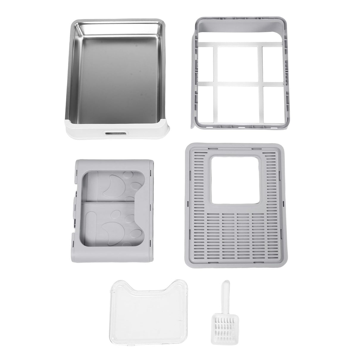 Foldable Stainless Steel Enclosed Cat Litter Box with Lid and Scoop V771