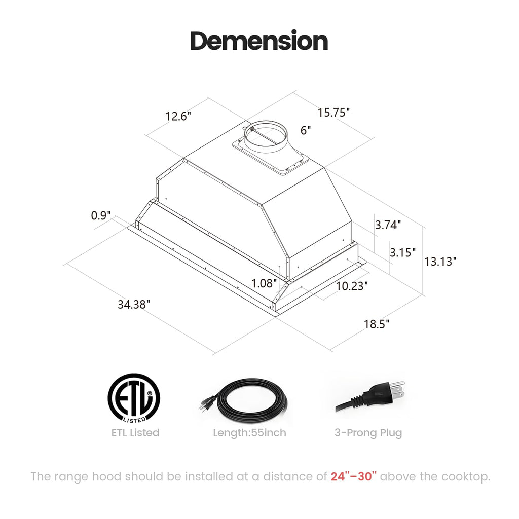36 Inch 900 CFM Range Hood Insert S38419