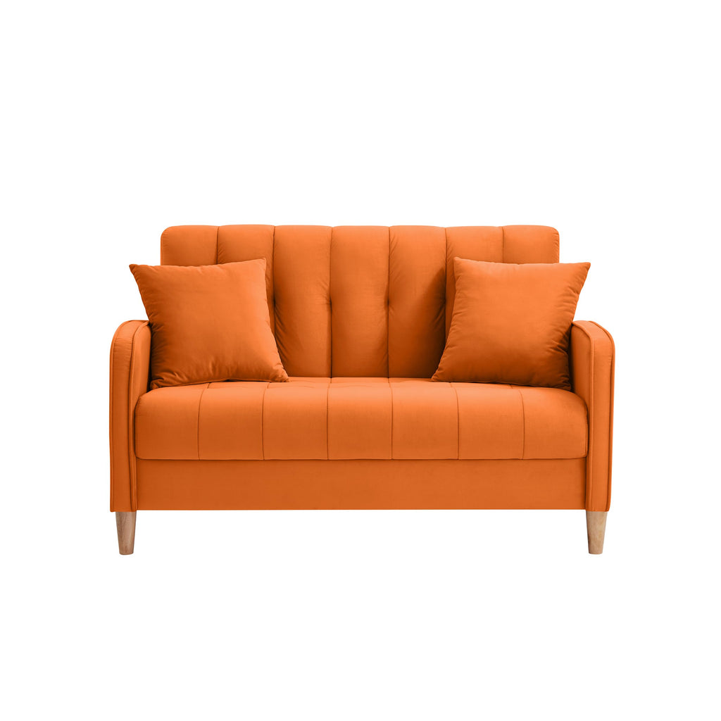 Orange Velvet Tufted Loveseat Sofa N248280