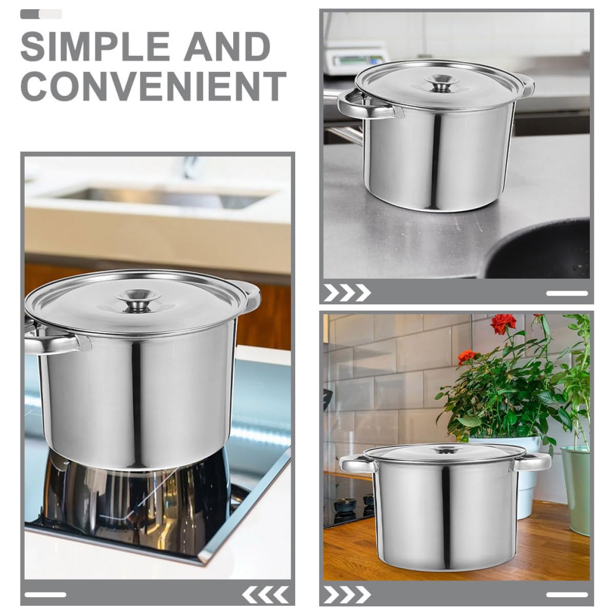 Stainless Steel Double Handle Soup Pot with Lid W571