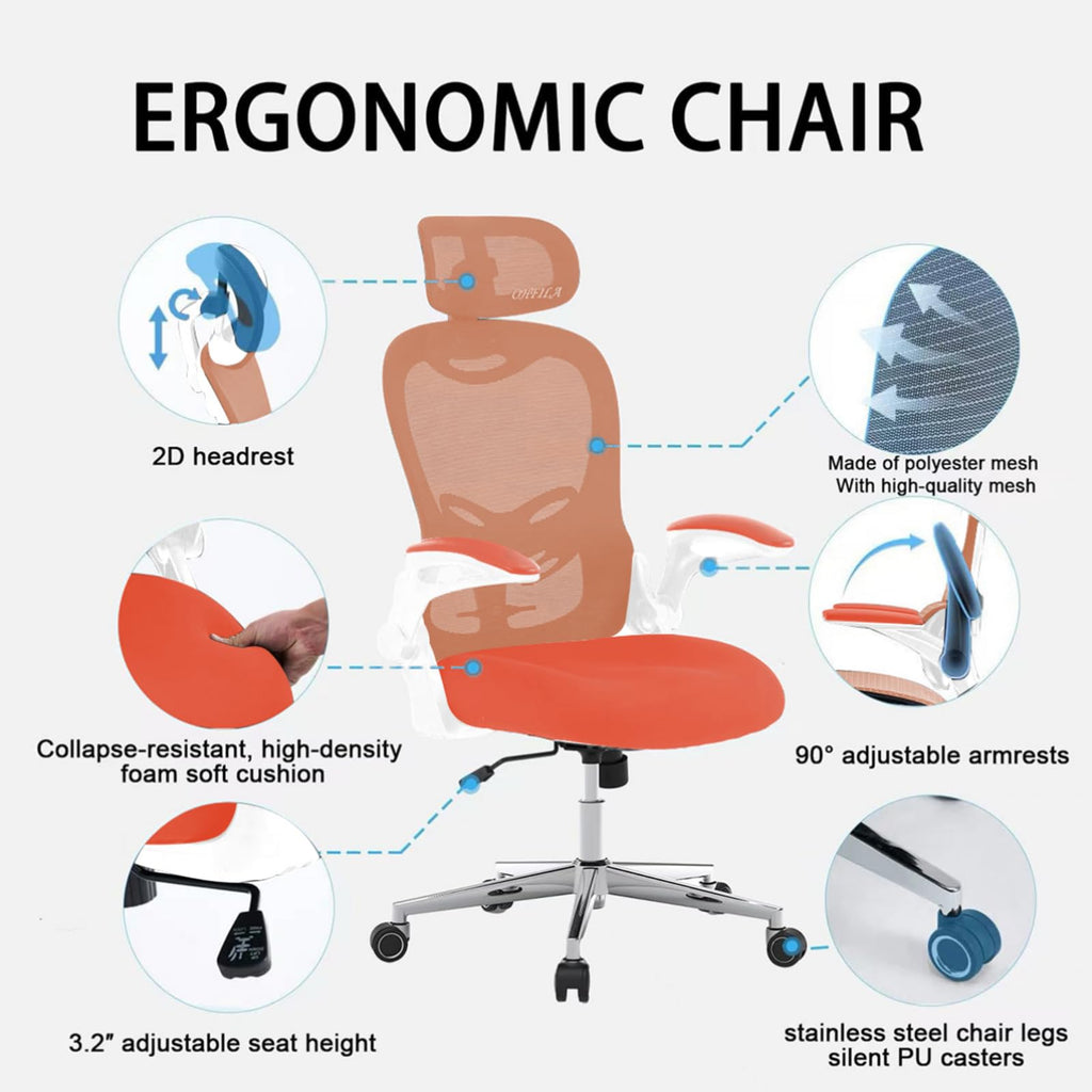 Ergonomic Breathable Mesh Office Chair with Flip-Up Arms B8016