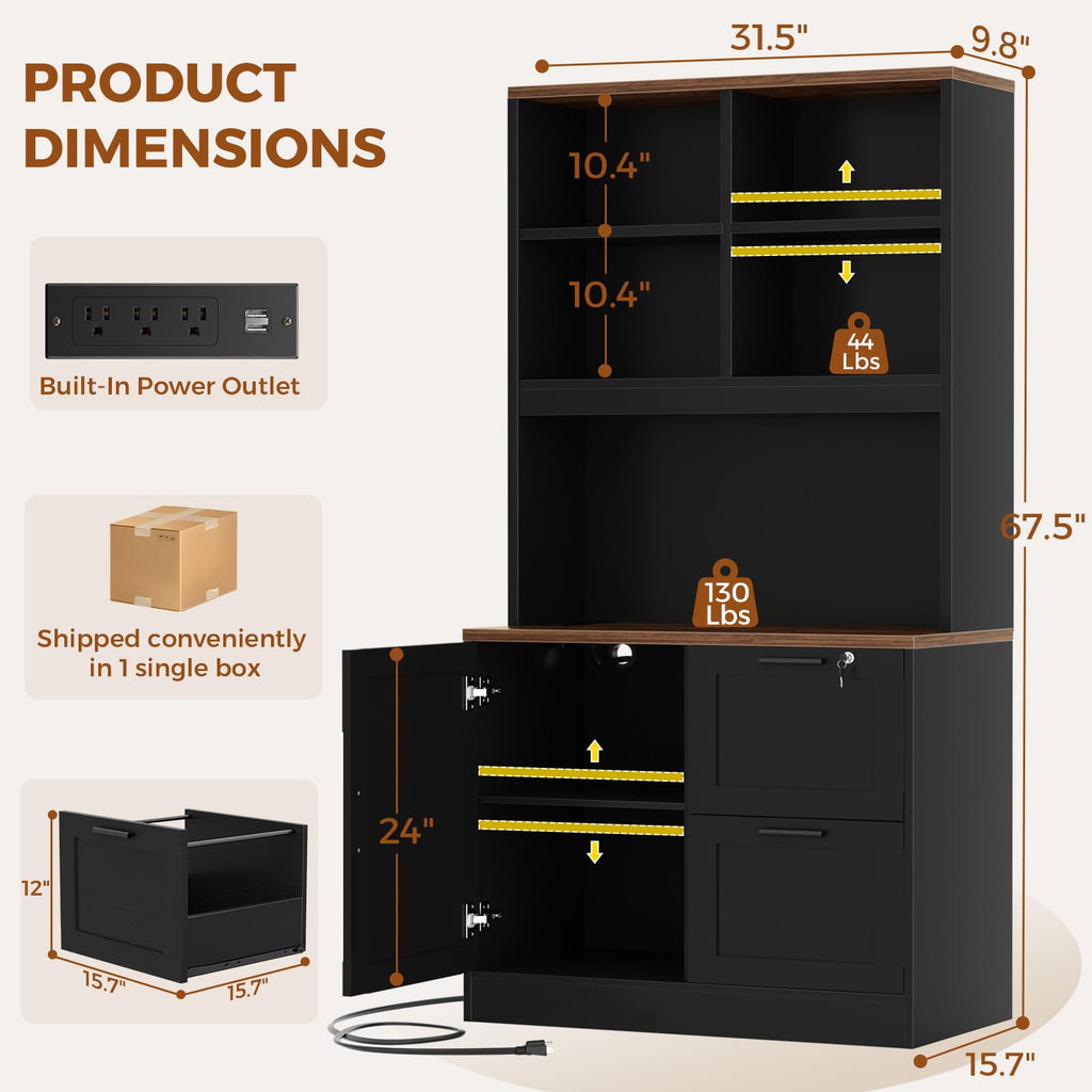 Black Vertical File Cabinet Bookcase with Printer Stand N516504