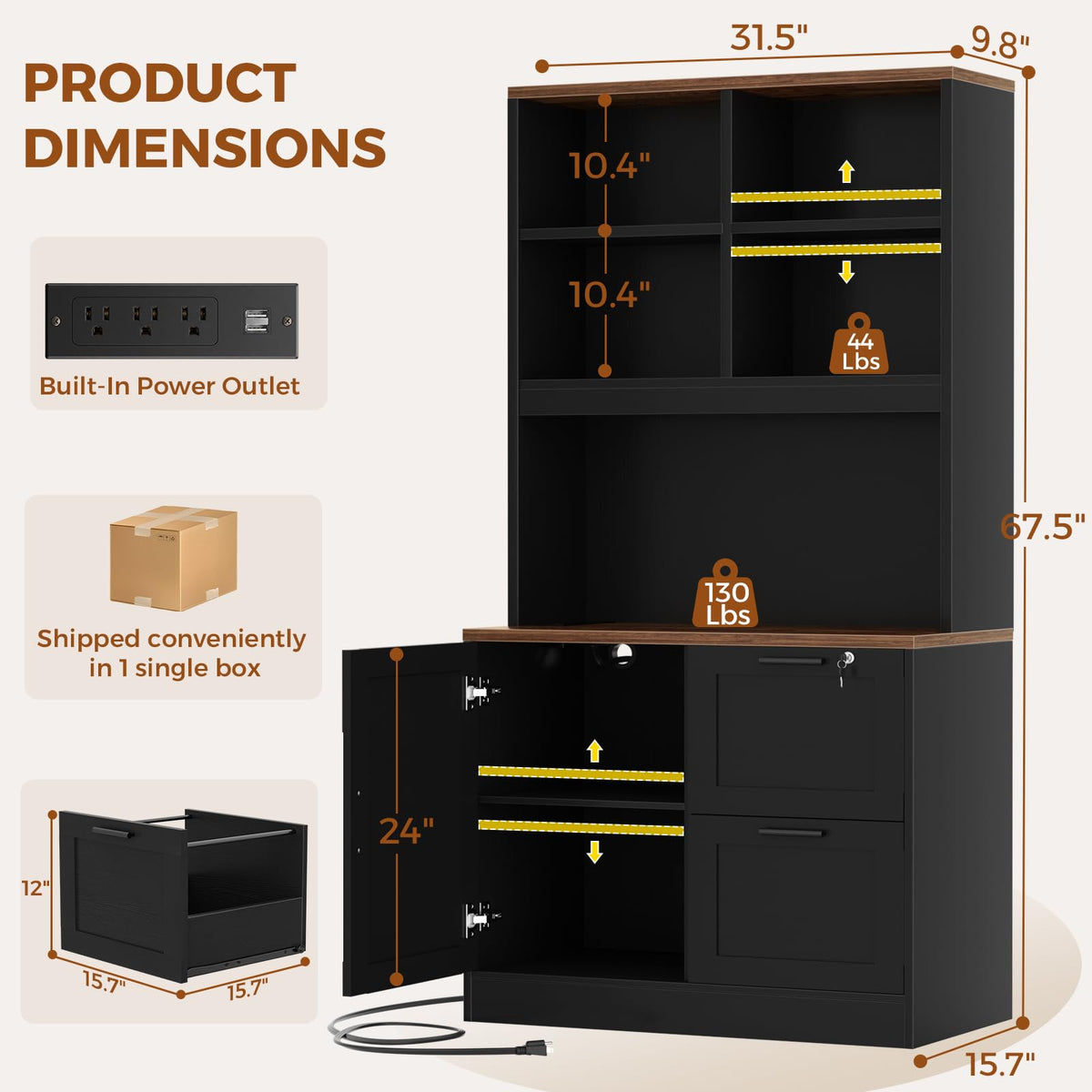 Black Vertical File Cabinet Bookcase with Printer Stand N516504