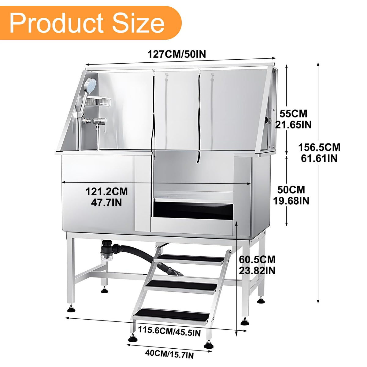 Stainless Steel Dog Washing Station with Stairs G62313