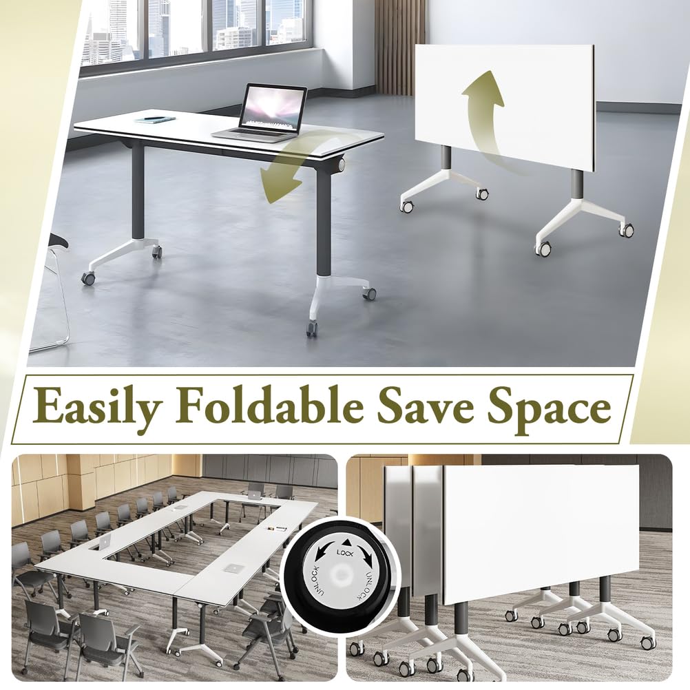 Foldable Mobile Seminar Table with Locking Casters, 8 Pack O913821