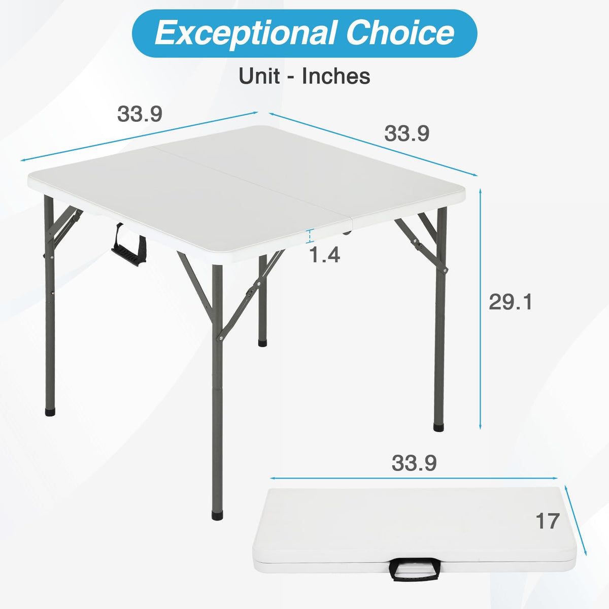 34" White Portable Plastic Folding Table W618