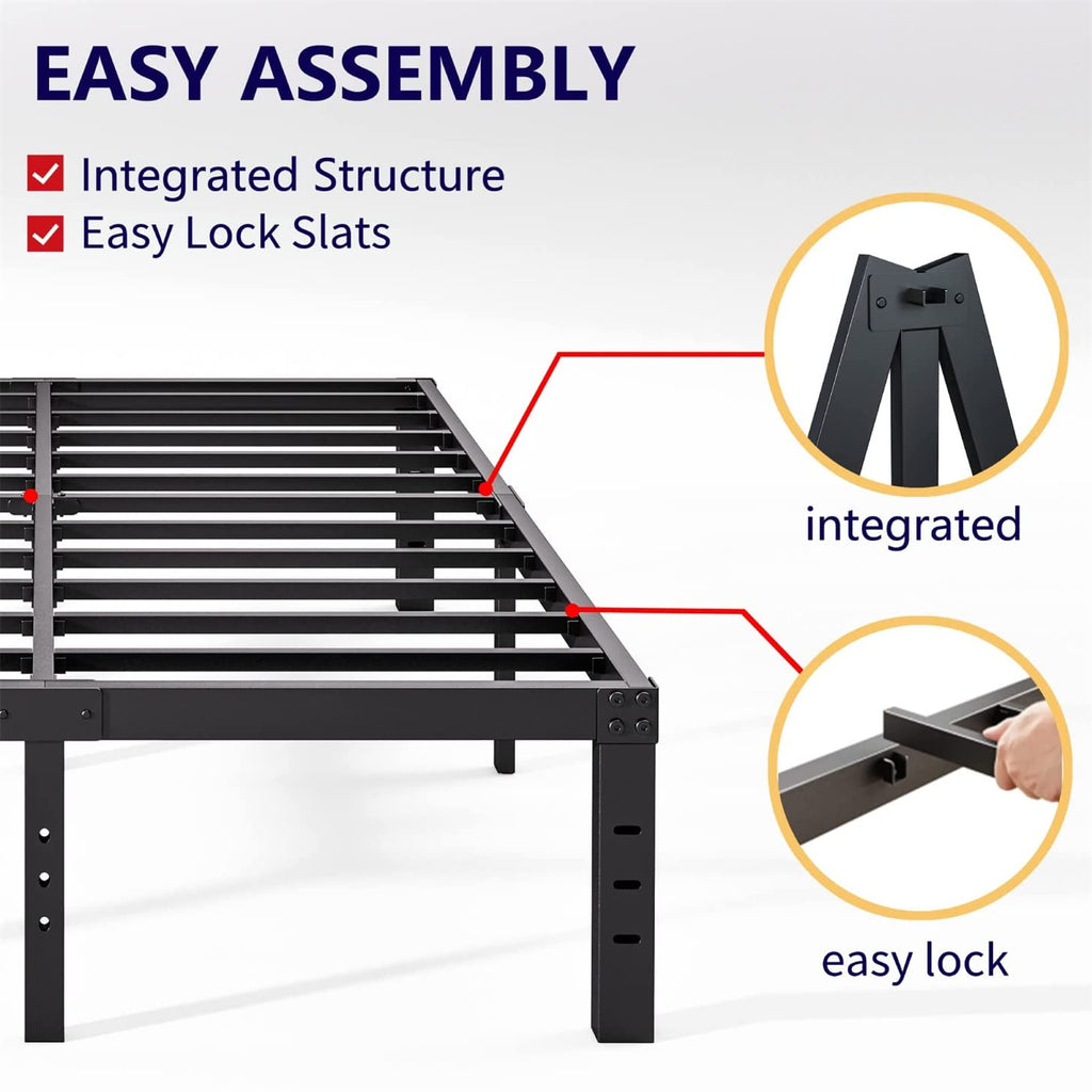 Queen Size 18 inch Tall Black Storage Bed Frame with Steel Slats G309