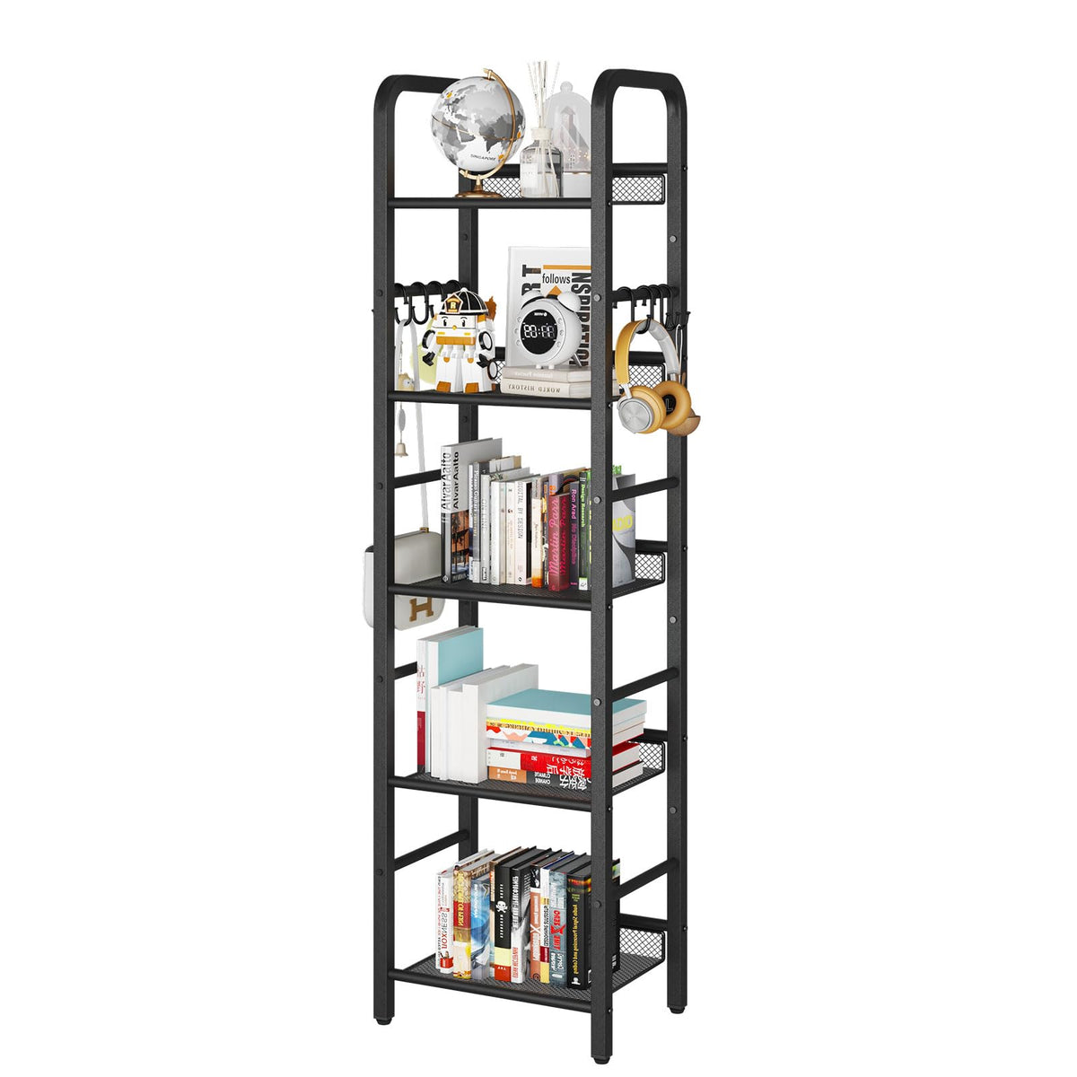 5 Tier Black Metal Bookshelf I397