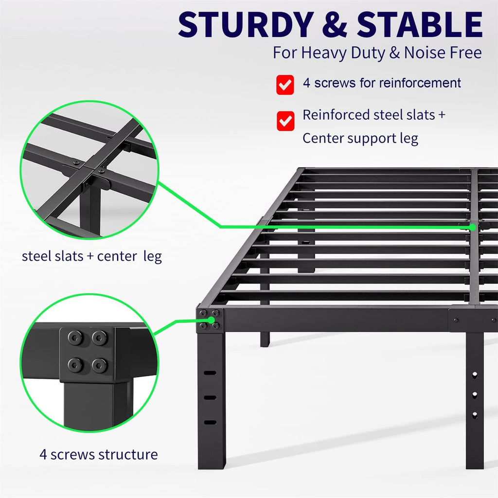 Queen Size 18 inch Tall Black Storage Bed Frame with Steel Slats G309