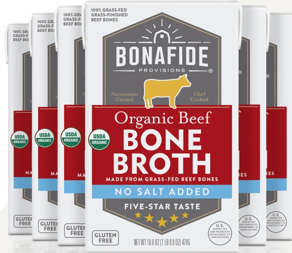 Organic Beef Bone Broth No Salt Added 16.9oz 6 Pack G9540