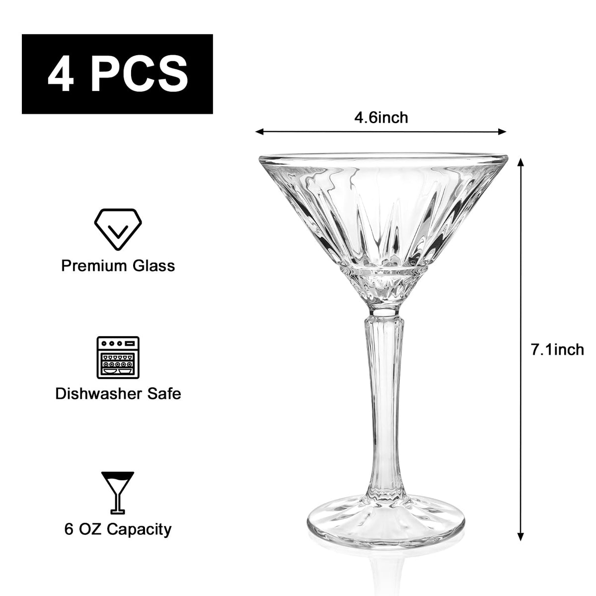 Set of 4 6oz Crystal Stemmed Martini Glasses A1578