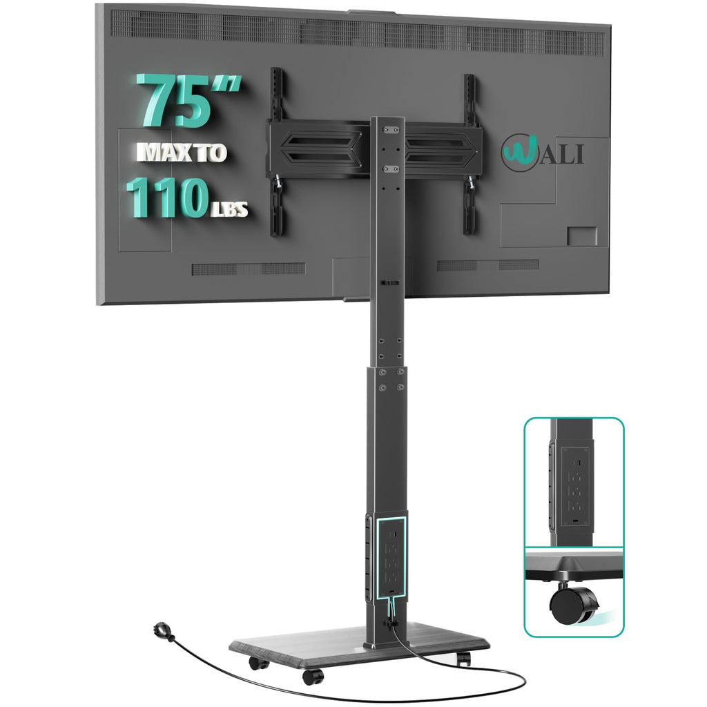 Rolling TV Stand with Power Outlet for 39-75 inch TV, Black S103413