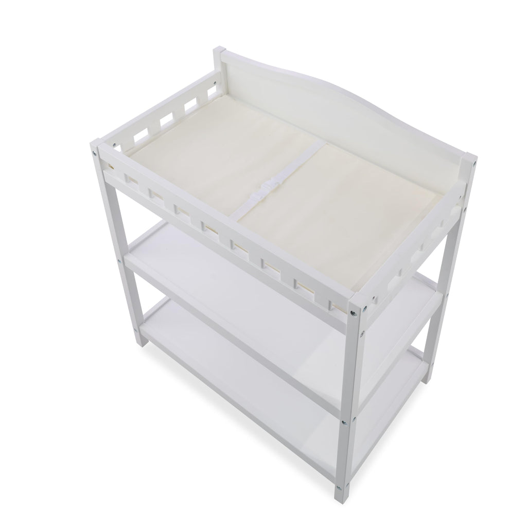 White Baby Changing Table with Pad & Storage Shelves R739486