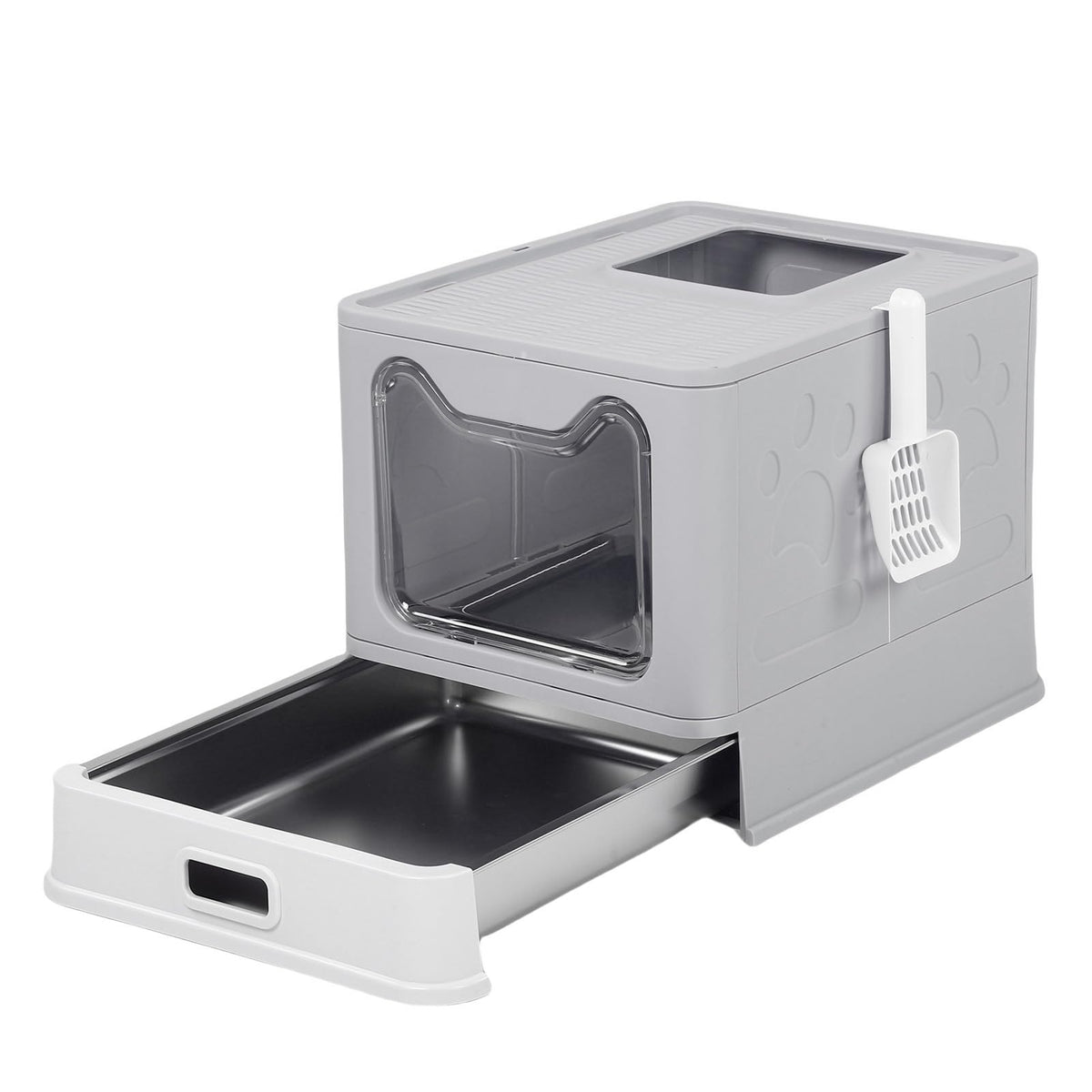 Foldable Stainless Steel Enclosed Cat Litter Box with Lid and Scoop V771
