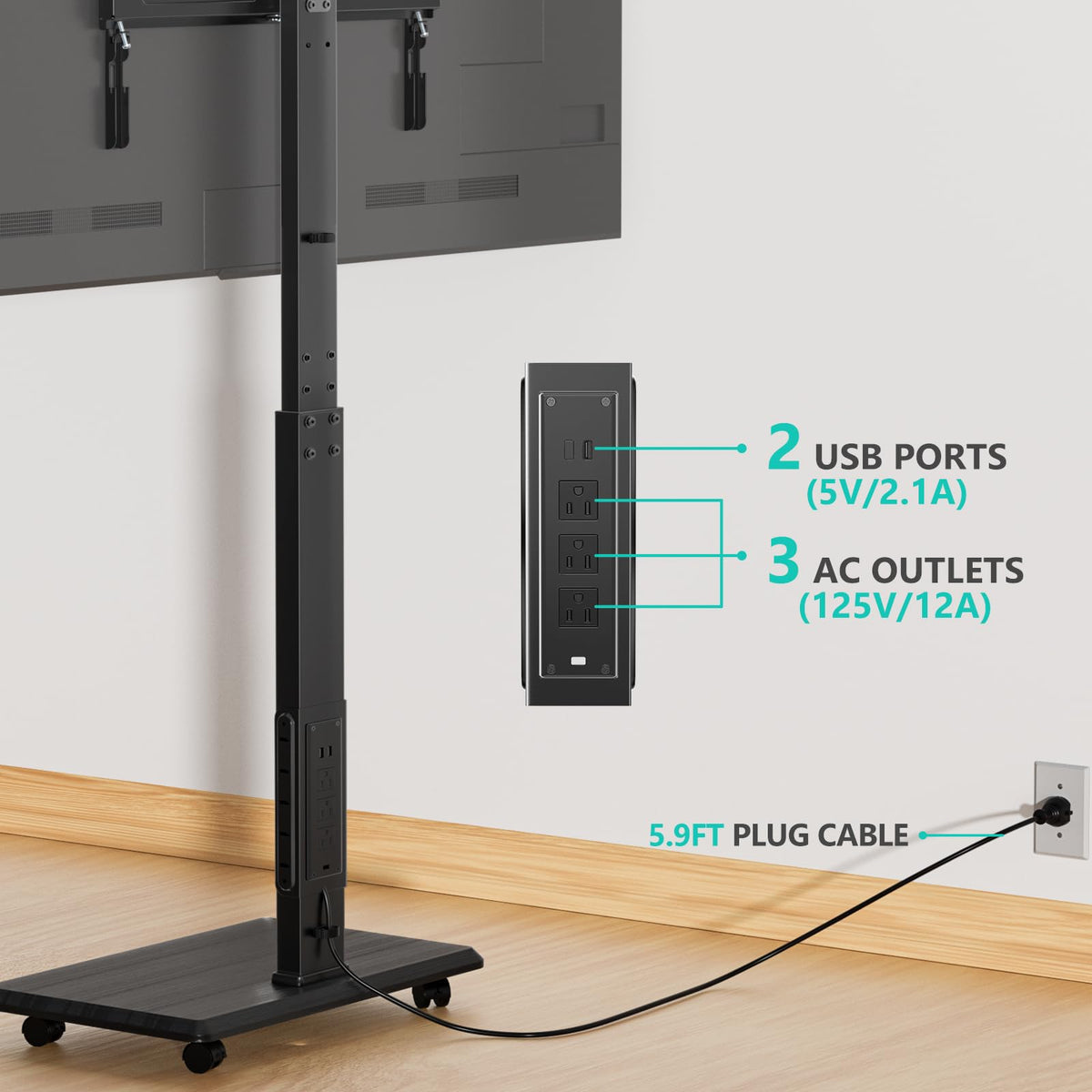Rolling TV Stand with Power Outlet for 39-75 inch TV, Black S103413