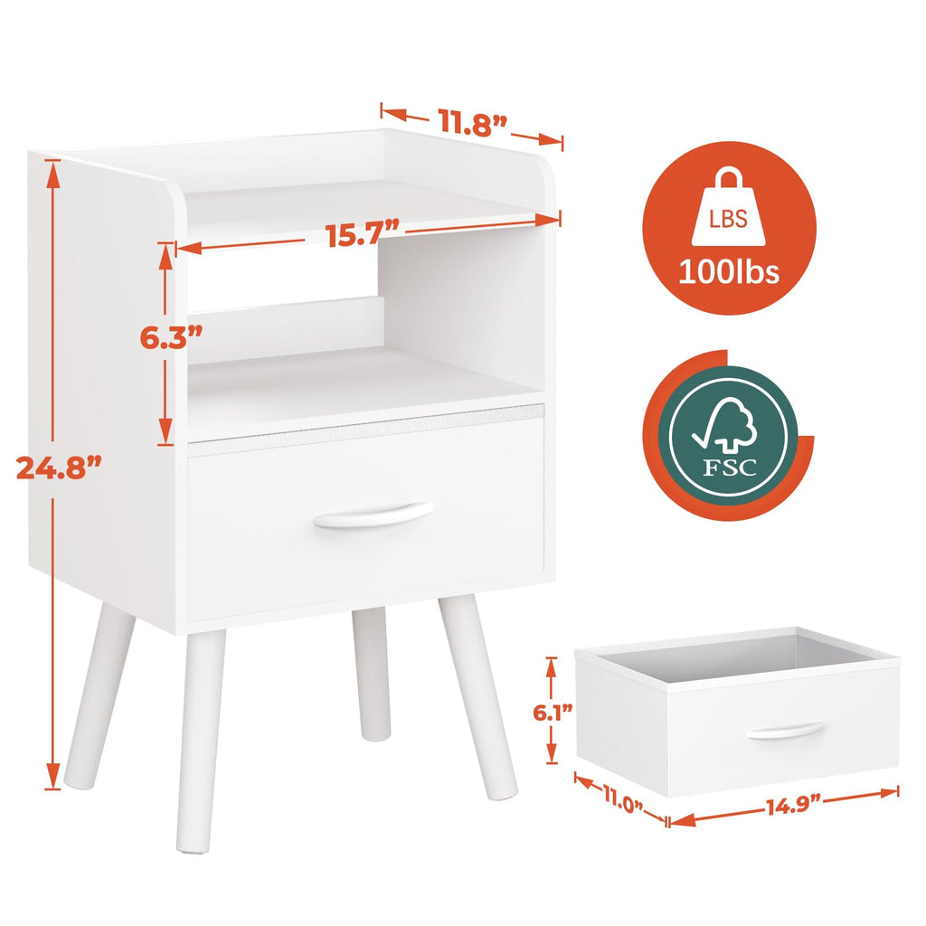 Modern Nightstand with Drawer and Open Storage Shelf Z844