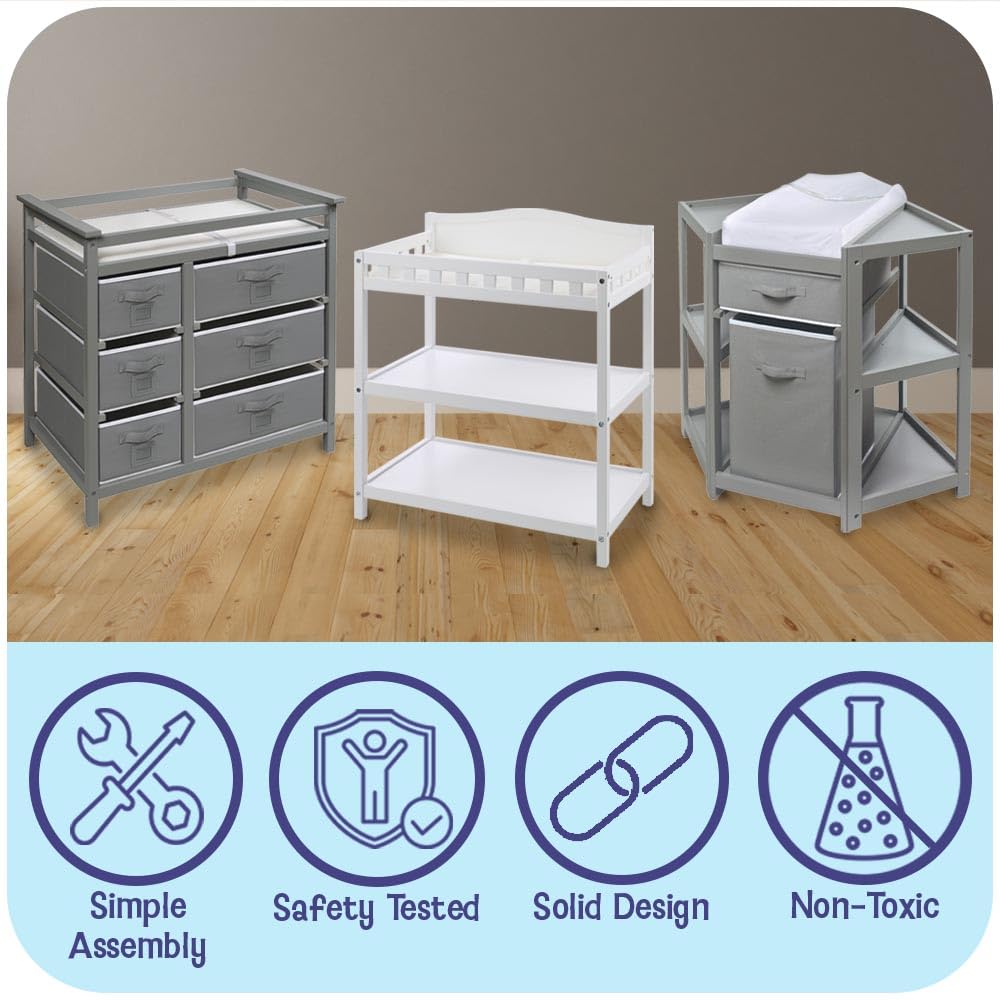 White Baby Changing Table with Pad & Storage Shelves R739486
