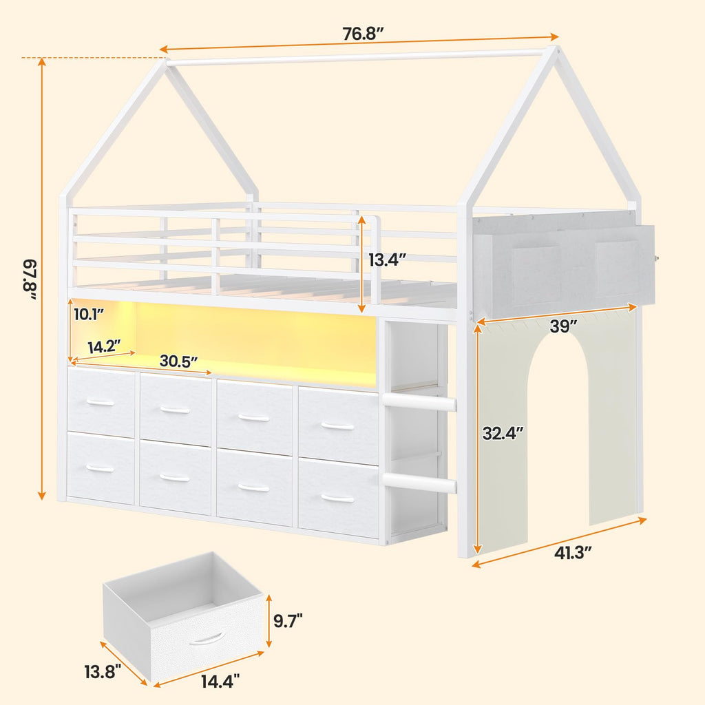 Twin Size Low Loft Bed with 8 Storage Drawers Z370