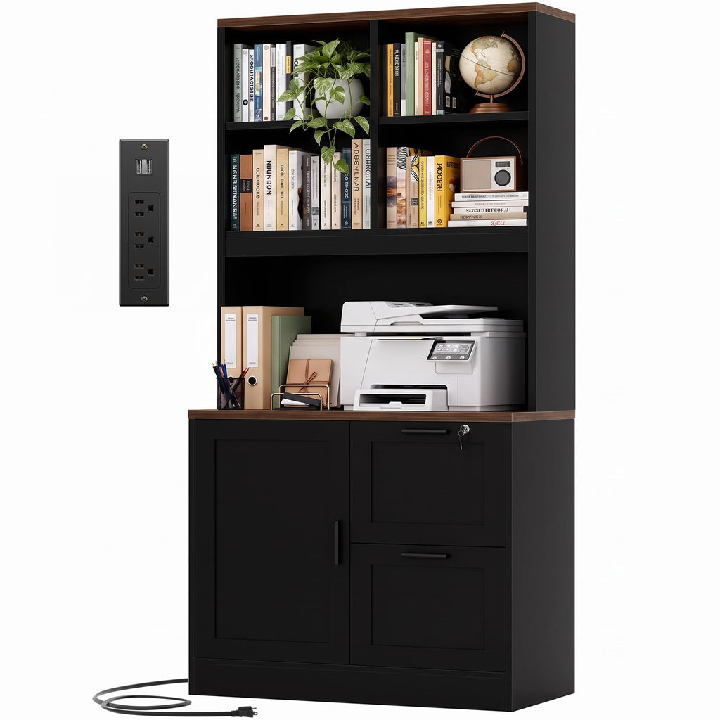 Black Vertical File Cabinet Bookcase with Printer Stand N516504