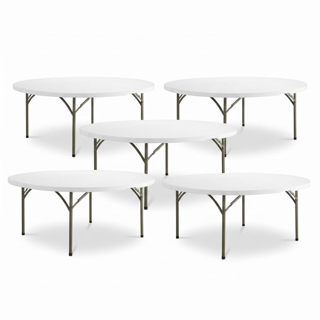72-Inch Round Folding Tables 5-Pack Heavy-Duty Plastic D956