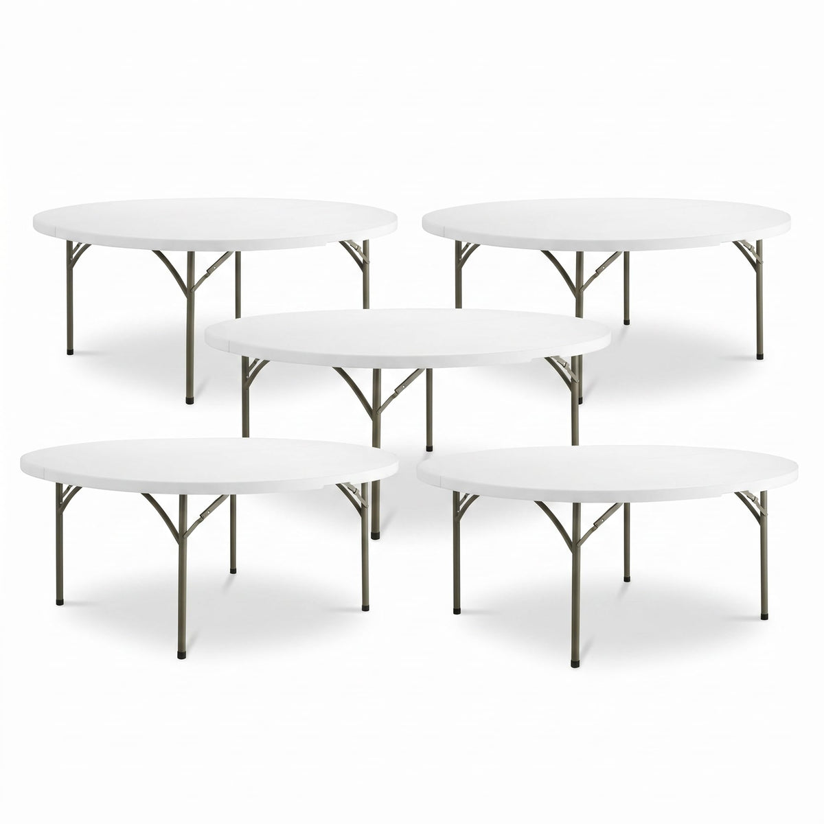 72-Inch Round Folding Tables 5-Pack Heavy-Duty Plastic D956
