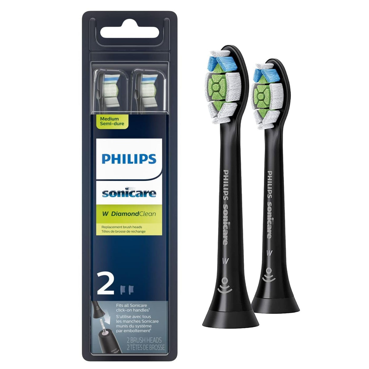 White and Black Replacement Toothbrush Heads, 2 Brush Heads N4786