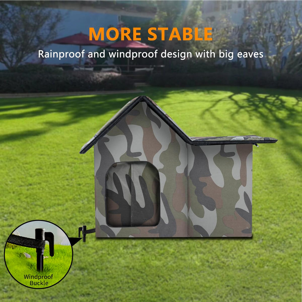 Large Weatherproof Outdoor Cat House with Door and Soft Mat F234185