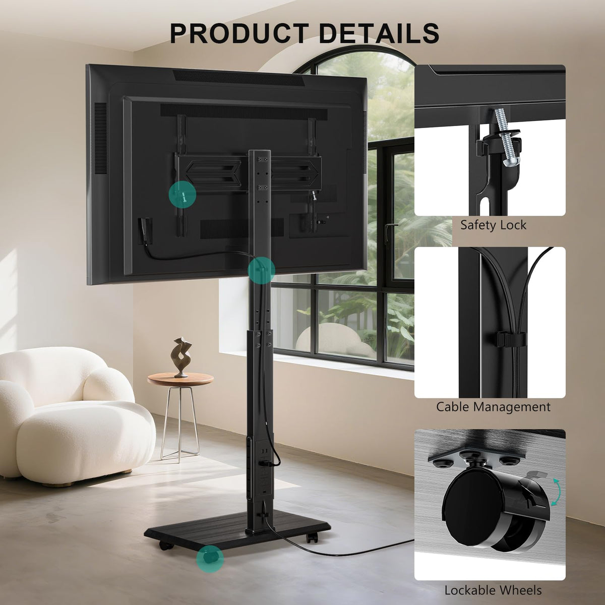 Rolling TV Stand with Power Outlet for 39-75 inch TV, Black S103413