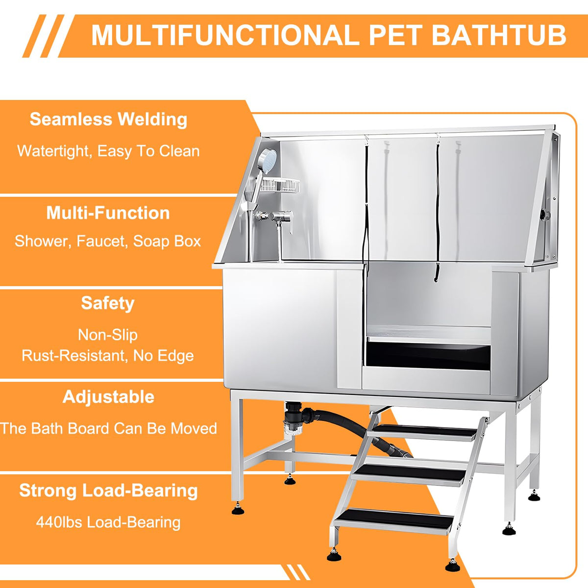 Stainless Steel Dog Washing Station with Stairs G62313