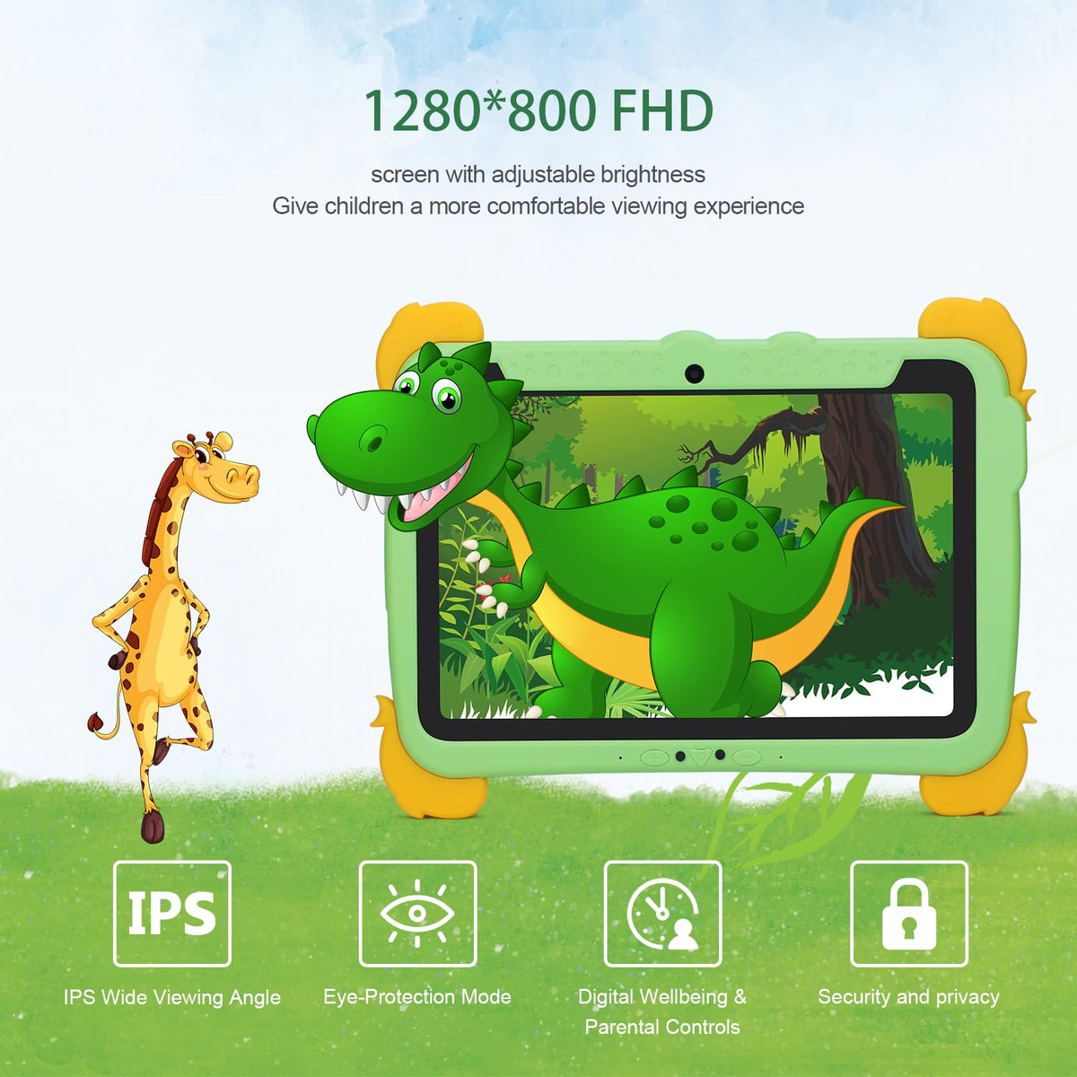 10.1 inch Kids Tablet Android 13 4GB RAM 64GB ROM FHD IPS Screen Green W2467