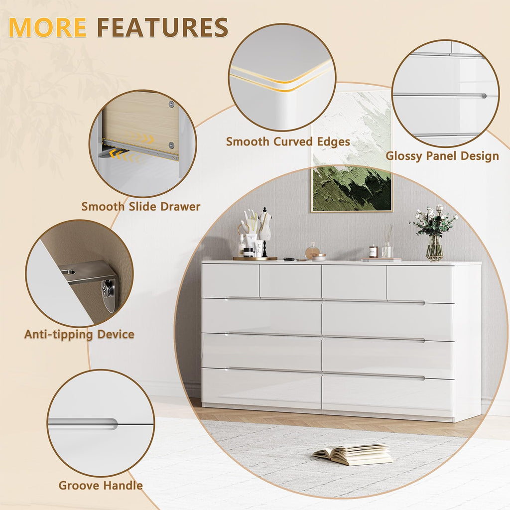 White 10 Drawer Dresser W5237