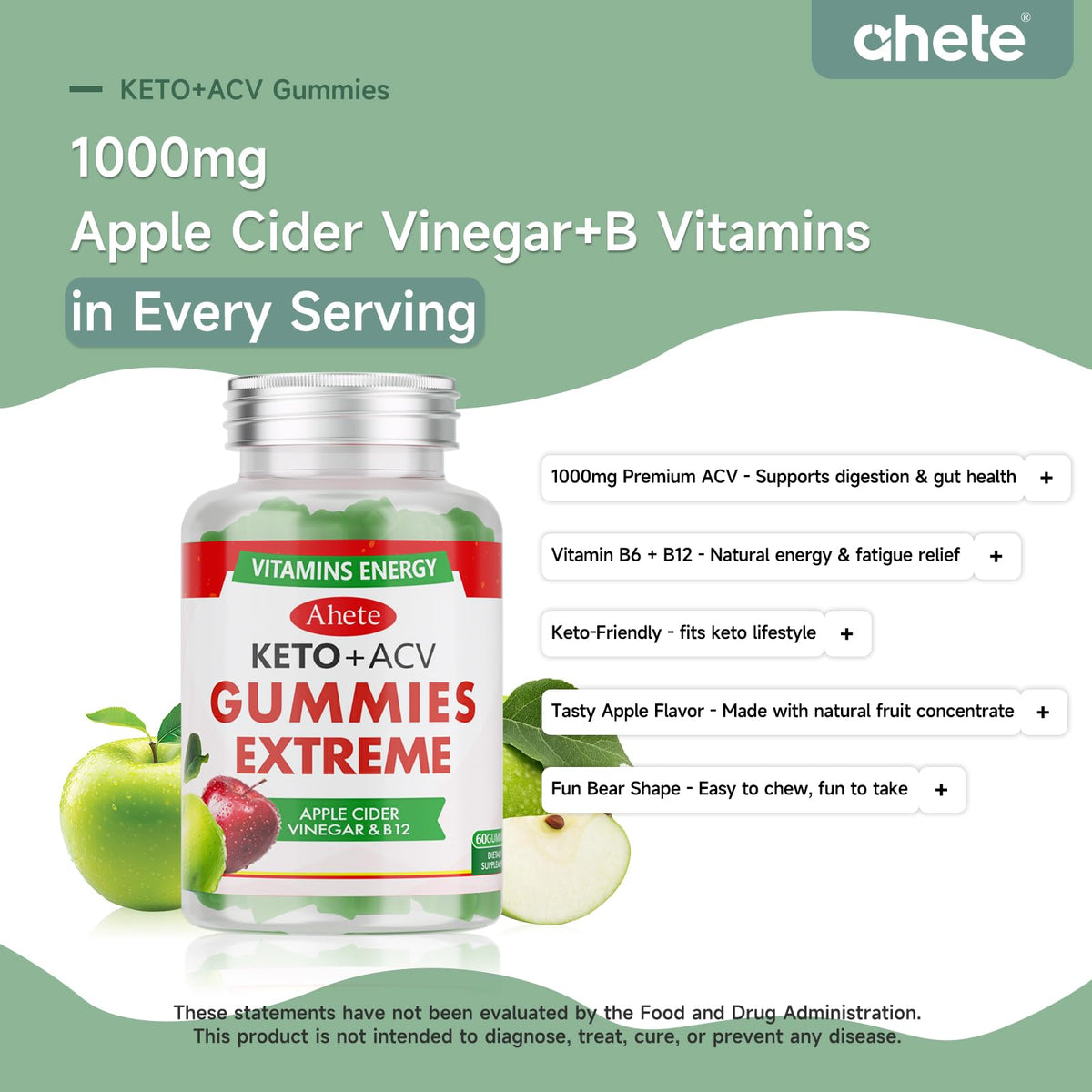 Apple Cider Vinegar Gummies with Vitamin B6, B12, Folate & Beet Root, 180 Gummies W6028