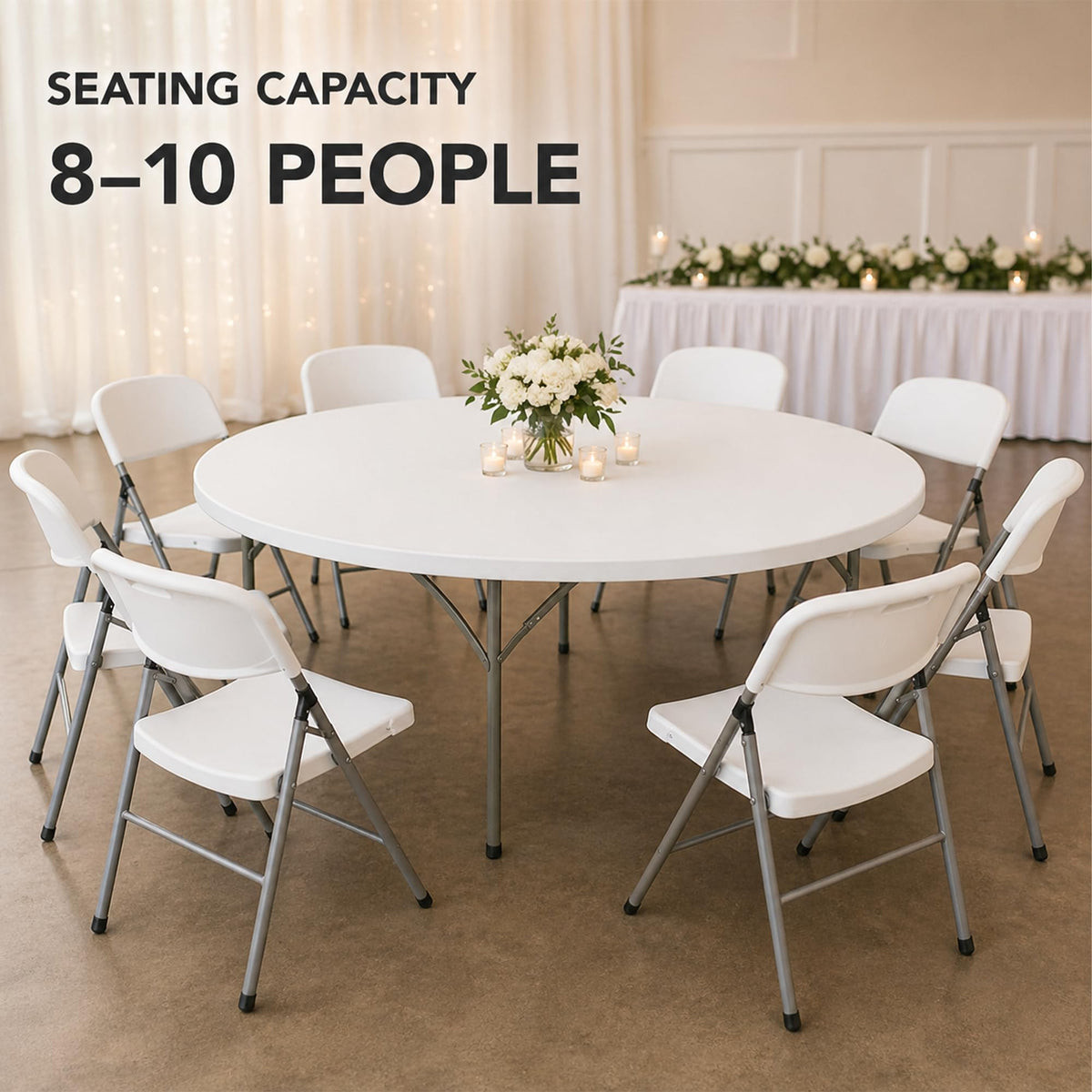 72-Inch Round Folding Tables 5-Pack Heavy-Duty Plastic D956