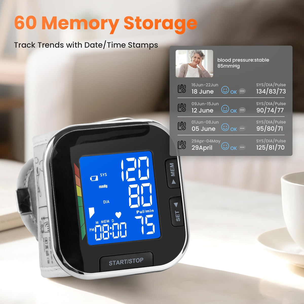 Wrist Blood Pressure Monitor with Backlit LCD H700