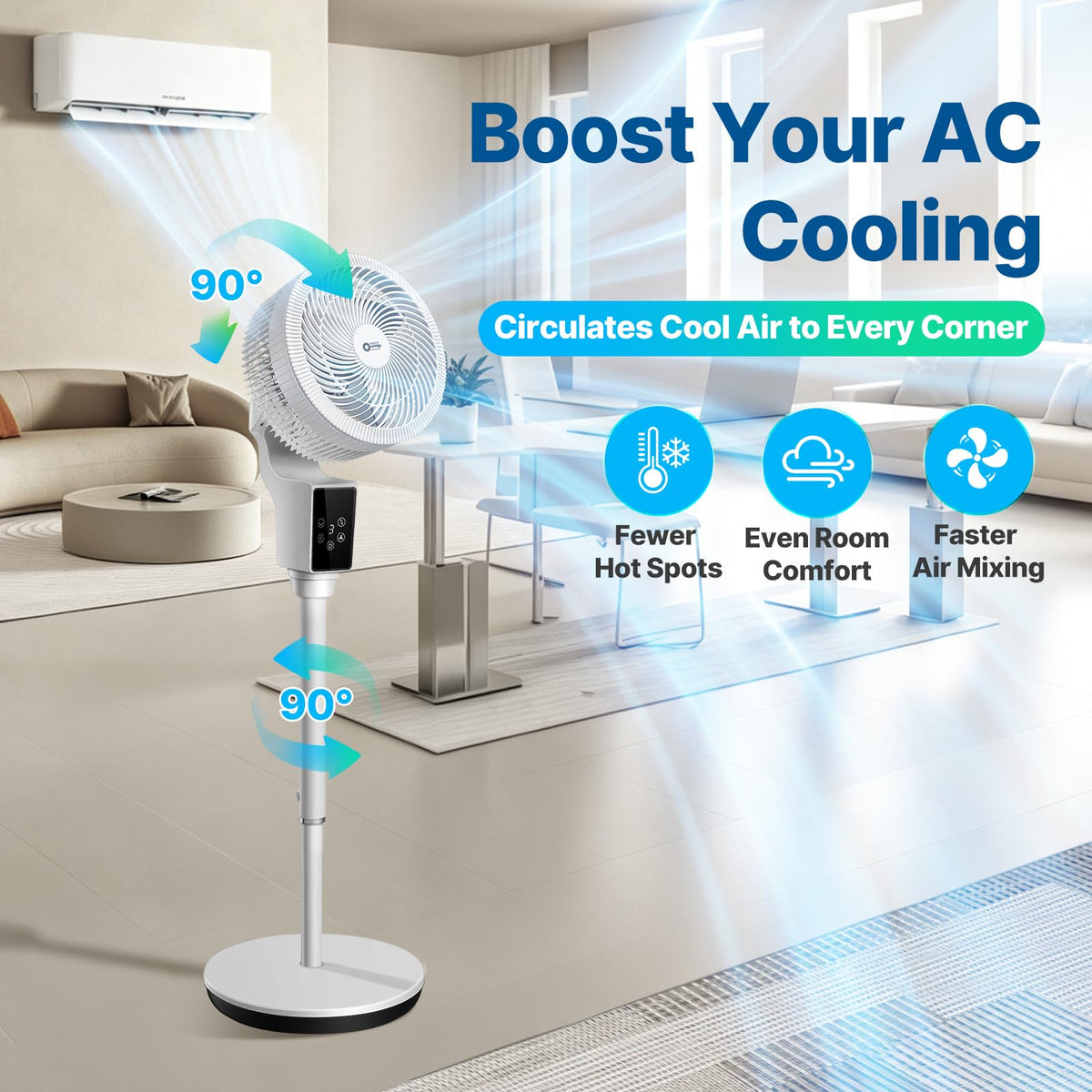 Oscillating Fan, 360° Air Circulator Pedestal Fan, 43.3” Adjustable Height P787233