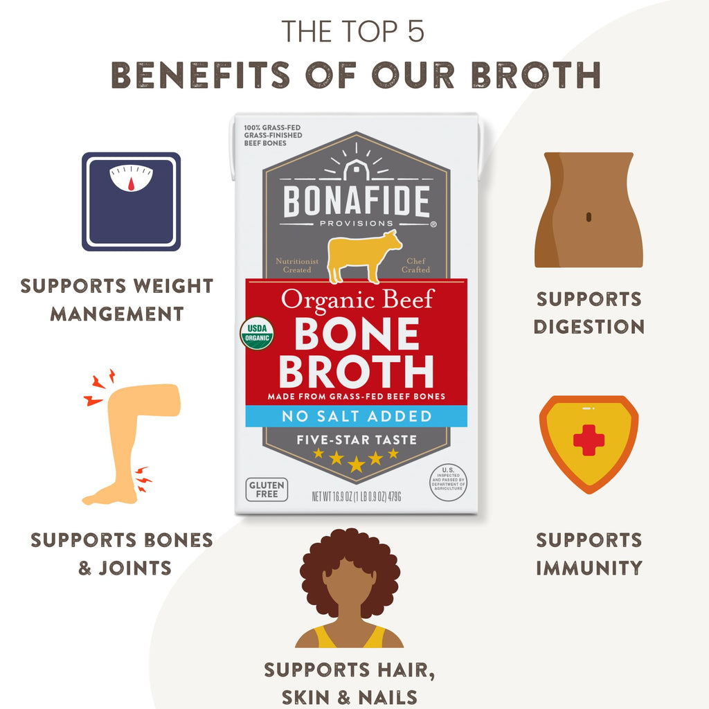 Organic Beef Bone Broth No Salt Added 16.9oz 6 Pack G9540