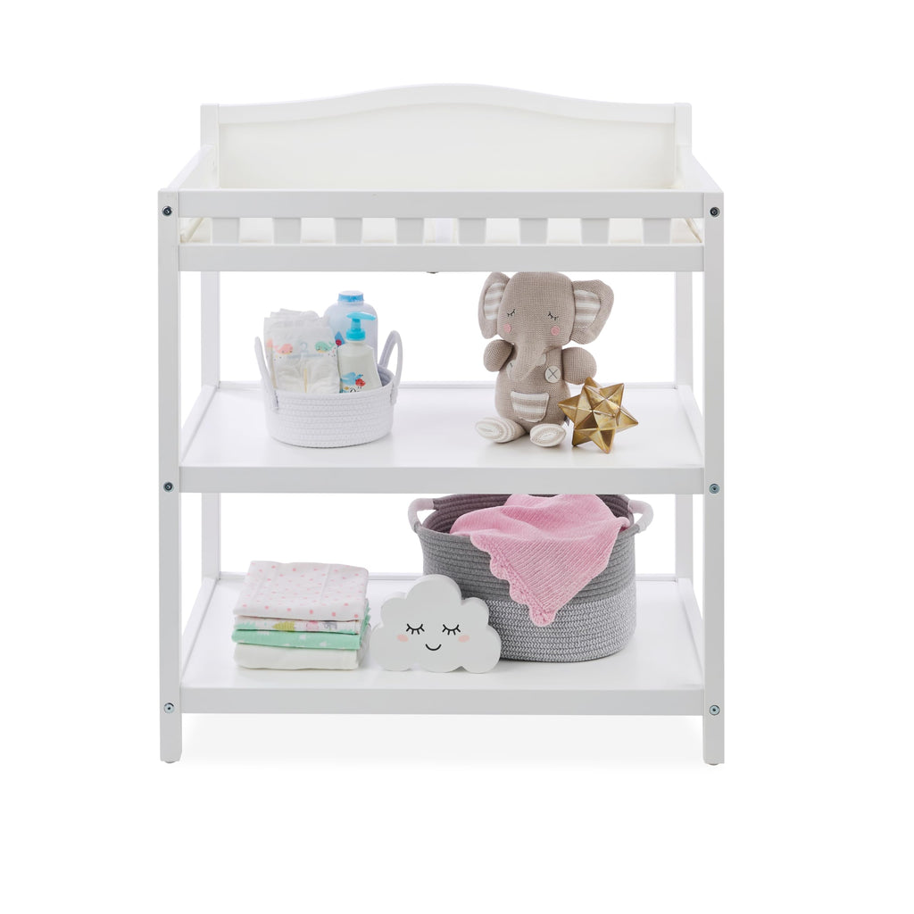 White Baby Changing Table with Pad & Storage Shelves R739486