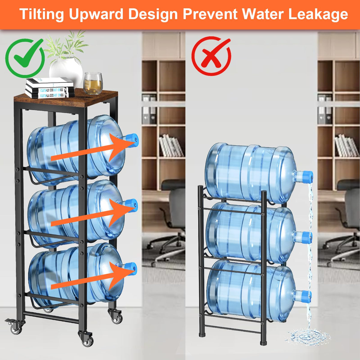5 Gallon 3-Tier Water Bottle Holder with Lockable Casters Brown A257