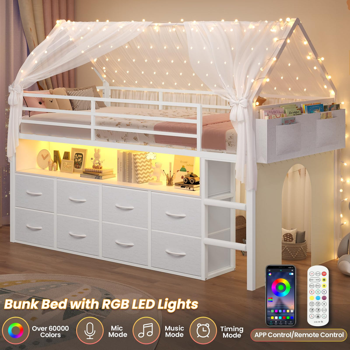 Twin Size Low Loft Bed with 8 Storage Drawers Z370