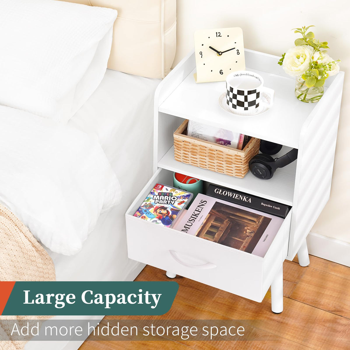 Modern Nightstand with Drawer and Open Storage Shelf Z844