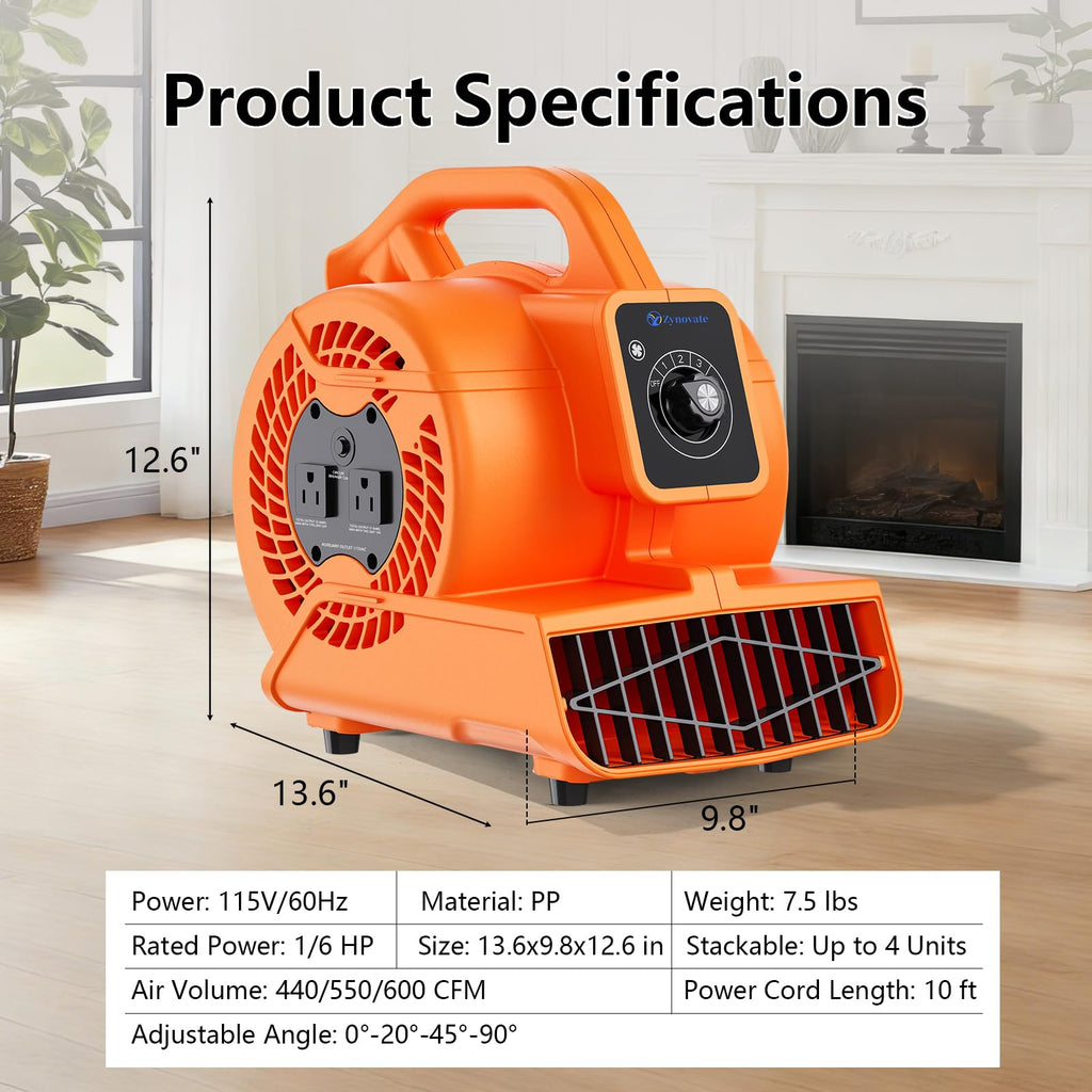 1/6 HP 600 CFM Portable Air Mover Blower Fan V8329